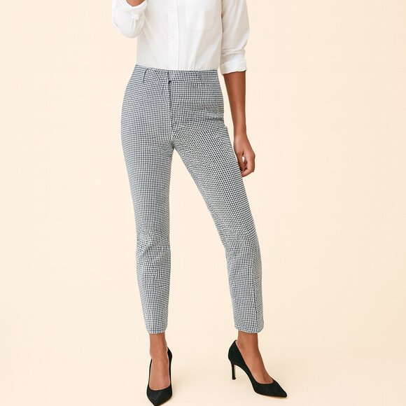 J. Crew Cameron Gingham Check Stretch Workwear Slim Ankle Pants Navy White 10 - Picture 1 of 16
